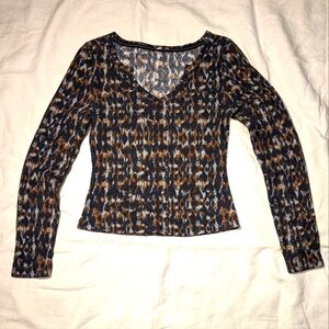 Anthropologie Leopard cropped thermal shirt S